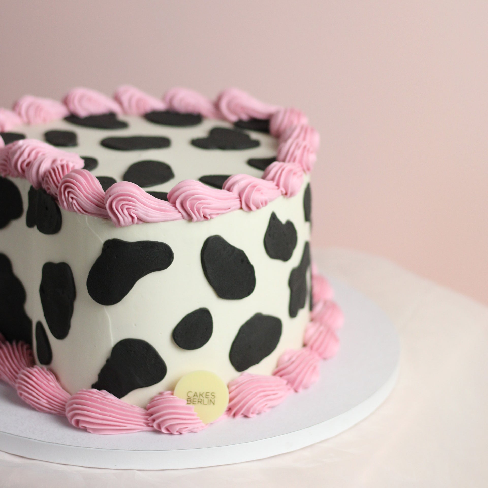Cow Print Cake with vintage pink frills