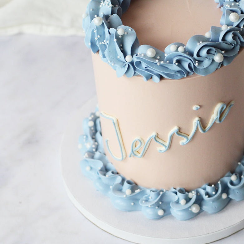 Jessie frill birthday cake - blue & peach