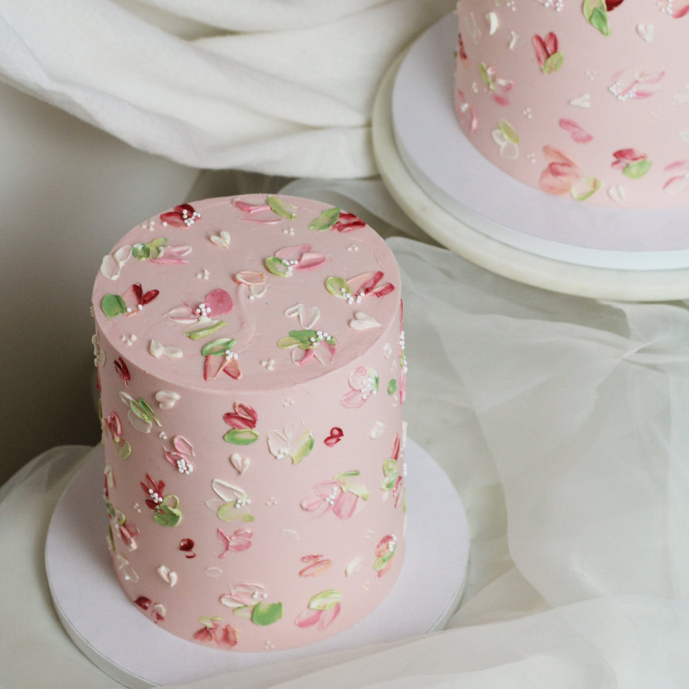 (S-size) Hand painter florals on a rosé-peachy base - Summery, elegant and almost too pretty to eat!
