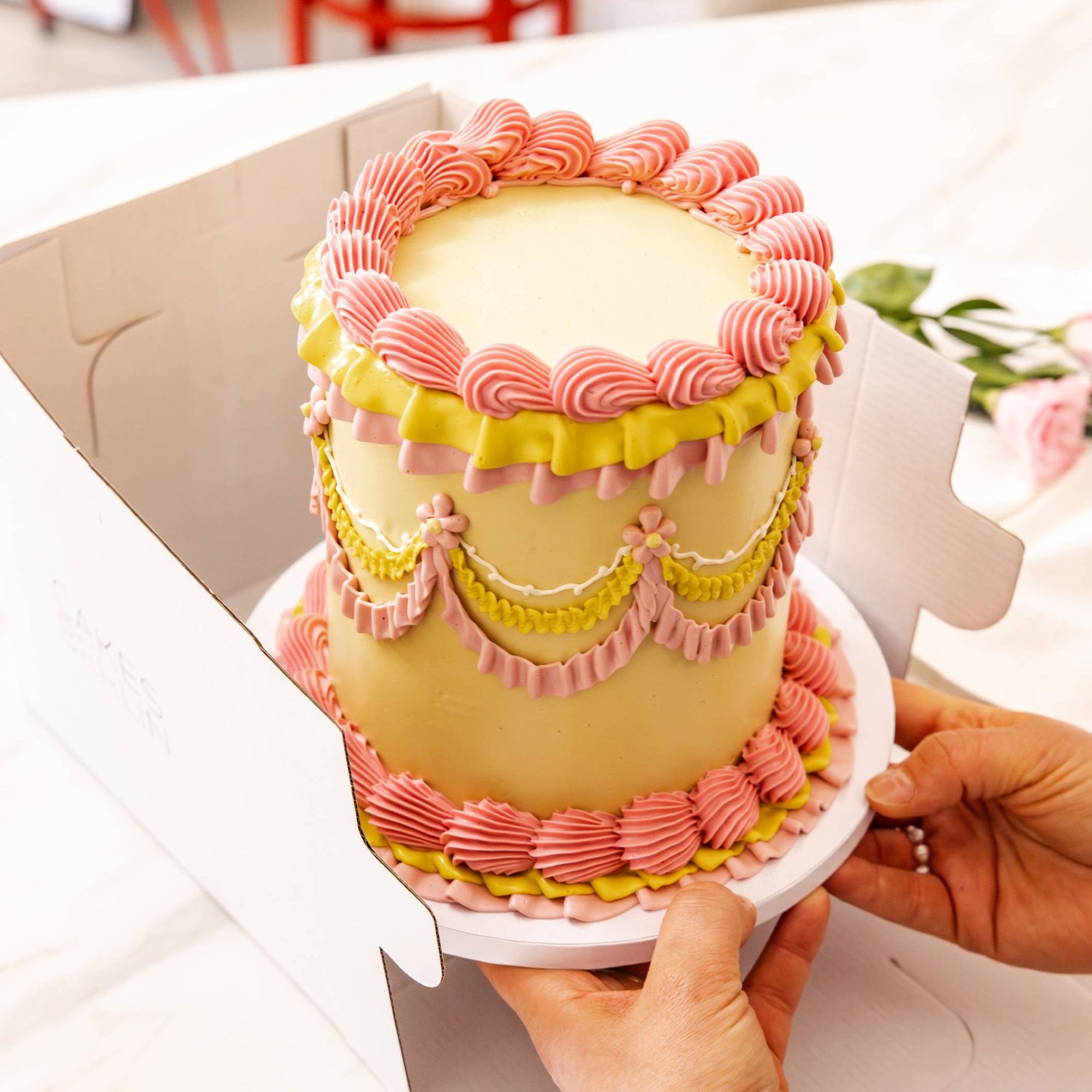 This Easter pastel style vintage cake was created in collaboration with Sawade Berlin - picture by  Marie Staggat
