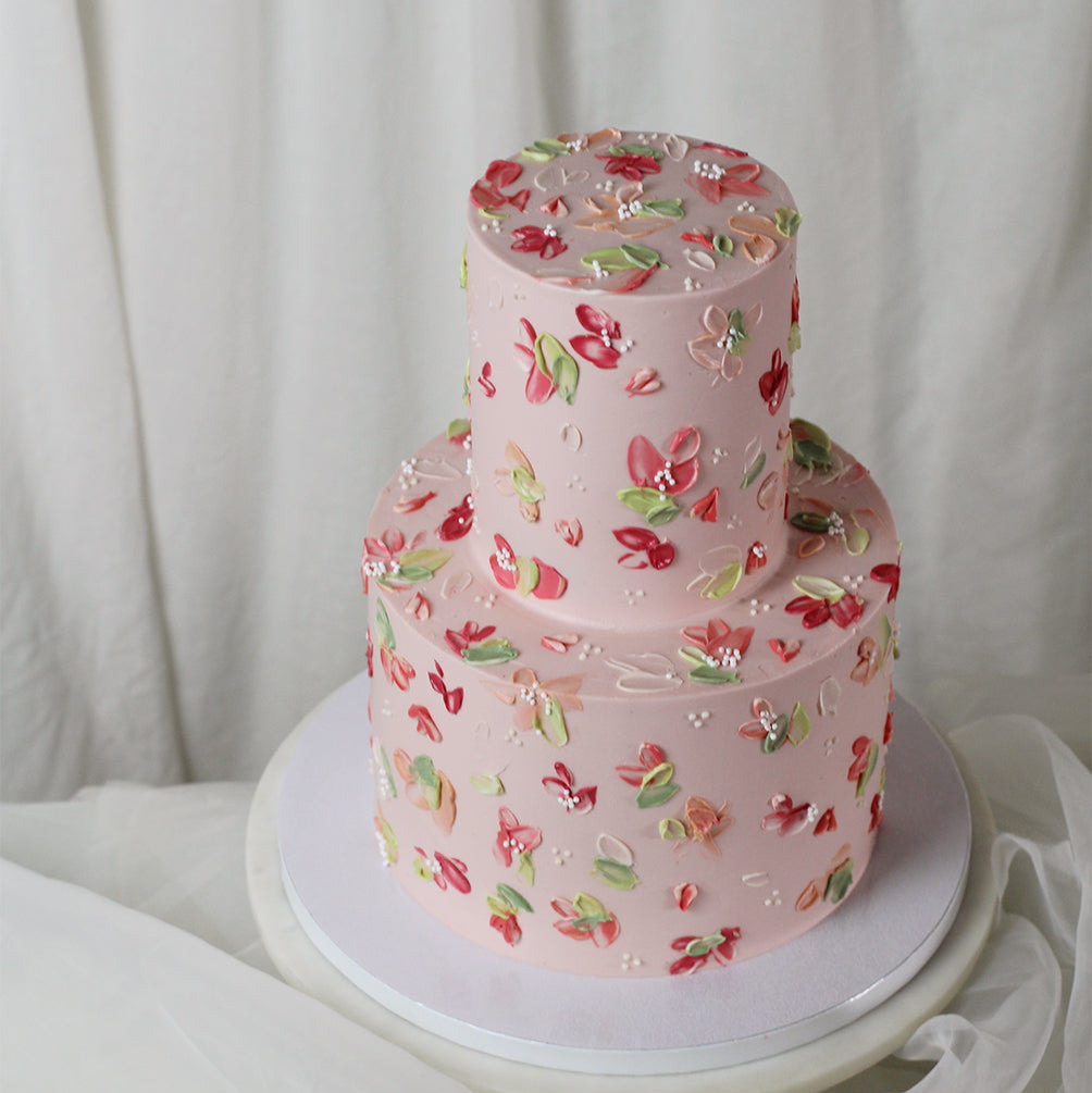 Hand painter florals on a rosé-peachy base - Summery, elegant and almost too pretty to eat!