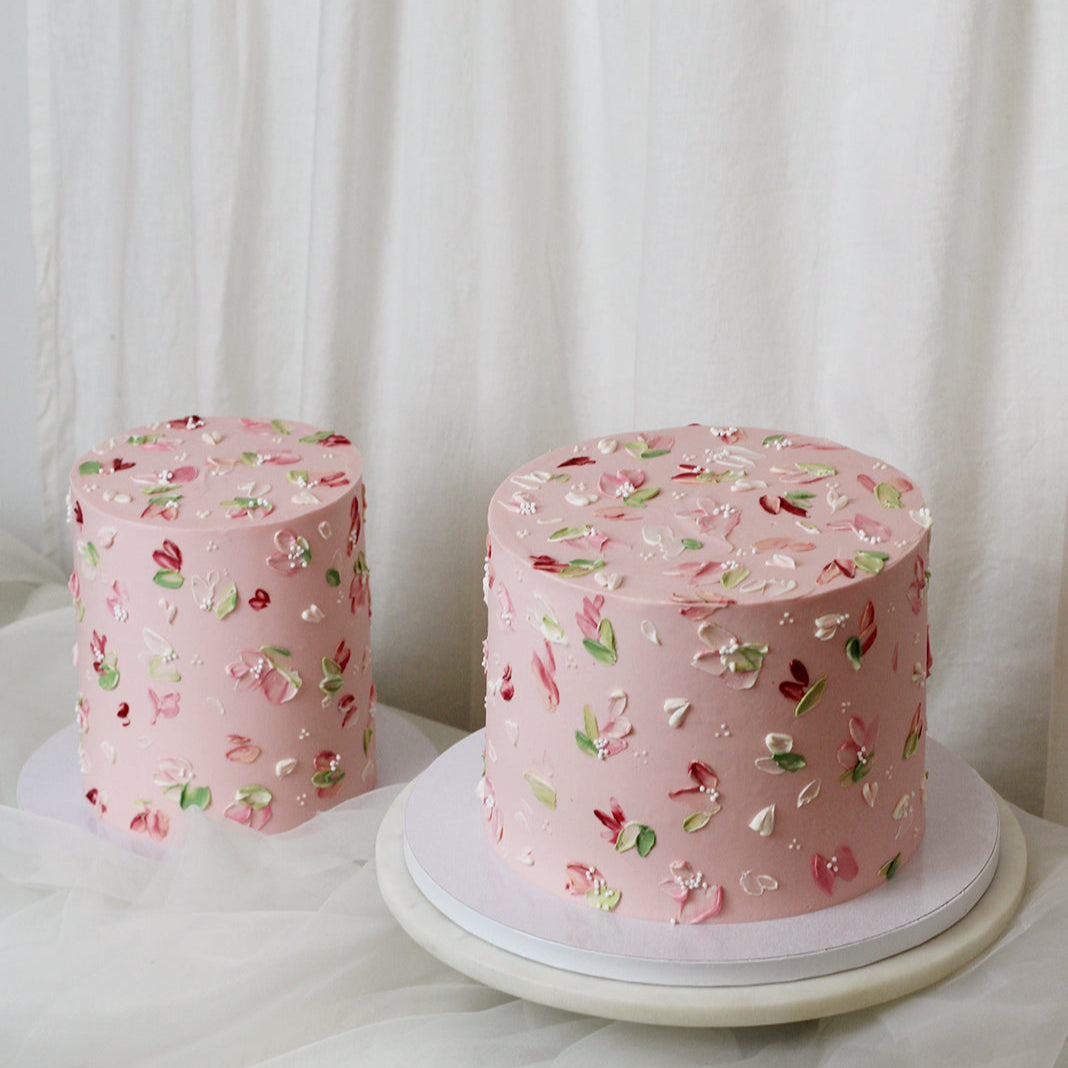 Single tier version! Hand painter florals on a rosé-peachy base - Summery, elegant and almost too pretty to eat!