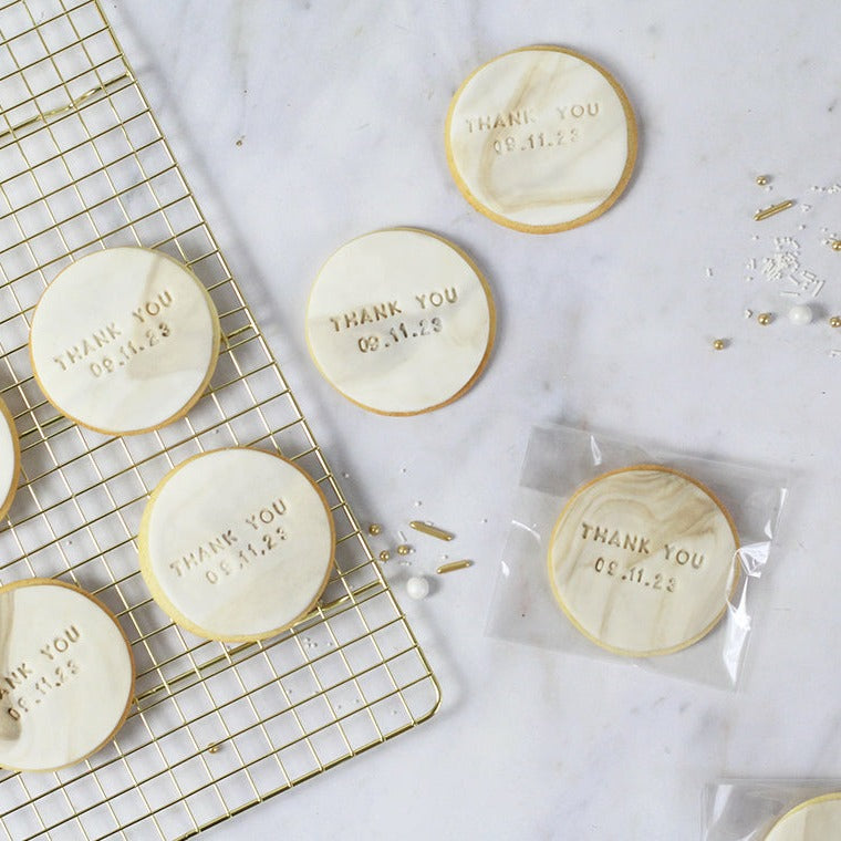 Round cookies with letterpress