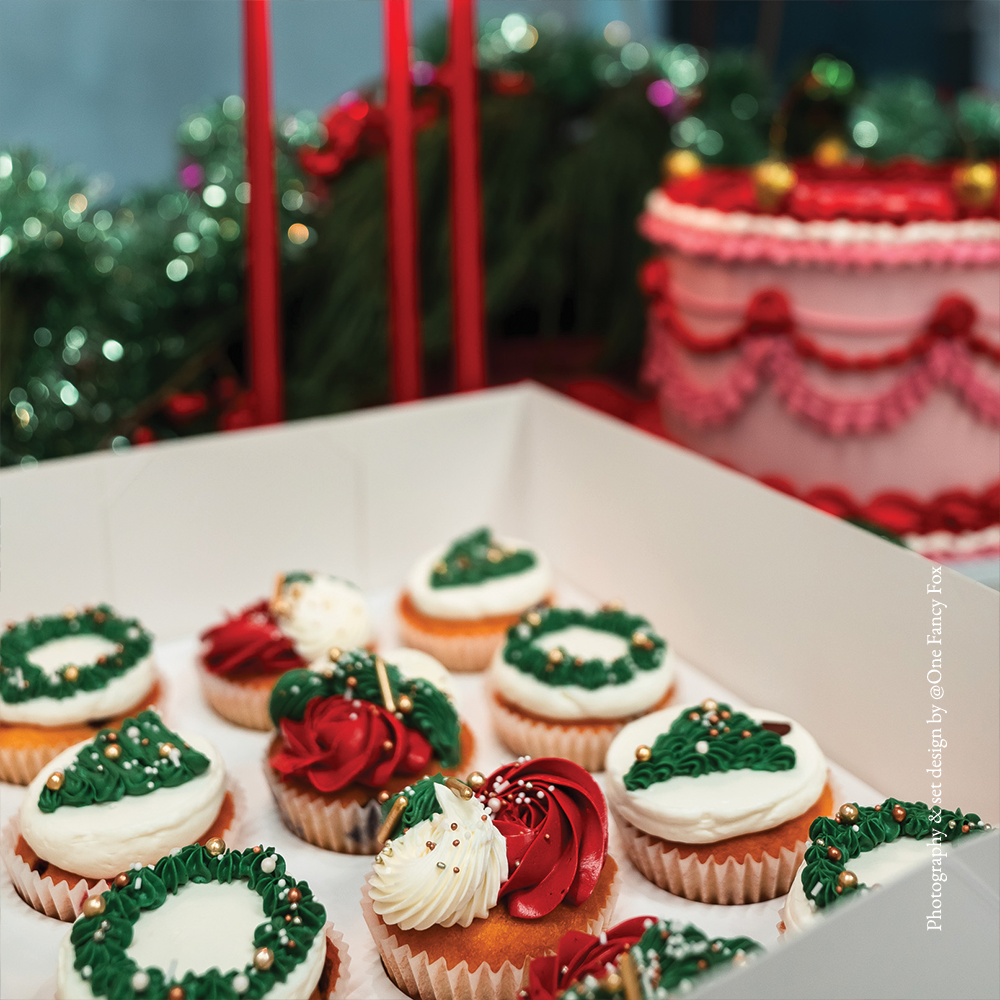 Christmas cupcakes in red, green, and white, perfect for holiday parties, festive dessert tables, and seasonal celebrations.